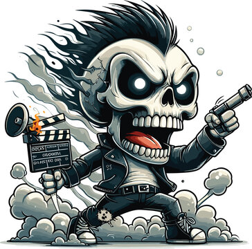 Skull director theme drawing in a punk outfit, chibi style