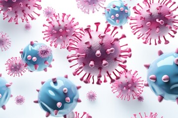 3D rendering of pink and blue viruses and bacteria