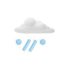 Cloud with rain and snow, volumetric 3d icon, vector isolated on white