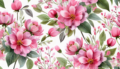 seamless floral pattern with pink flowers on a white background