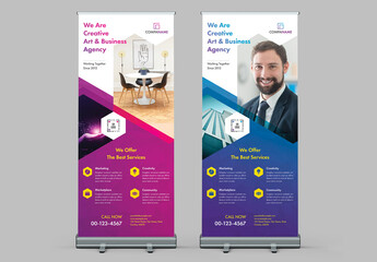 Roll-Up Banner Layout with Purple and Pink Gradient Accents
