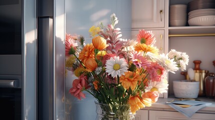 many flowers in refrigerator room for flowers