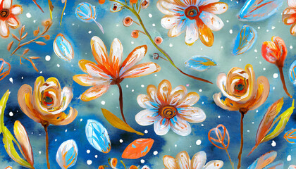 seamless pattern with flowers_ drawing with acrylic paints_ artistic work