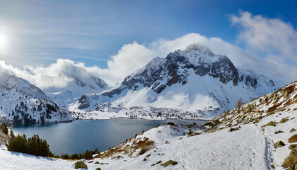 Snowy mountains panorama.