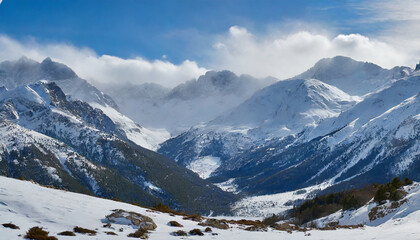 Fototapeta na wymiar Snowy mountains panorama.
