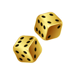 Golden 3D dice isolated on white background. Vector stock illustration.