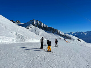 skiers on the top of mountain