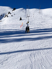 skiing in the mountains