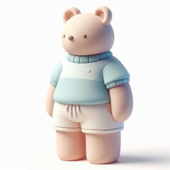 Fototapeta premium Toy Teddy Bear in Clothes. 3D Cartoon Clay Illustration on a light background.