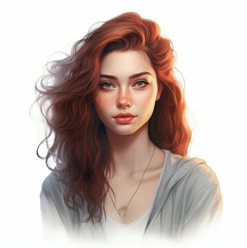 a drawing of a woman with long red hair, a character portrait, digital art, detailed character portrait, character art portrait, realistic female portrait
