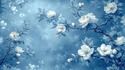seamless tile background with blue floral pattern