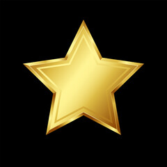Golden luxury 3D star on black background.Rating, award ceremony.Vector stock illustration.