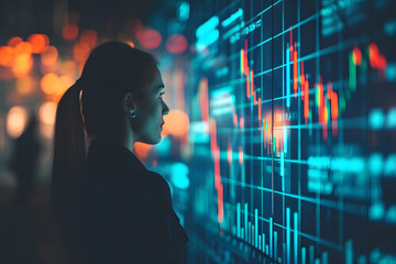 business woman looking at data, trading chart displaying statistics