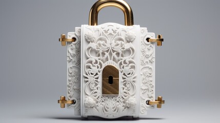 a white background, an intricately isolated lock reveals its form and functionality, captured with precision in high definition.
