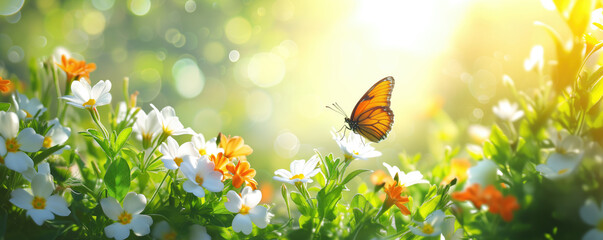 Obraz na płótnie Canvas Nature spring background; spring flower and butterfly