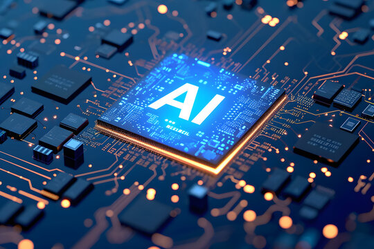 micro chip with AI text, artificial intelligence