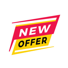 New offer, banner, label icon megaphone. Design for announcement or marketing. Flat vector sign.