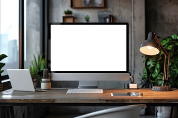 Modern Workspace Desktop Branding Mockup with a Blank Screen