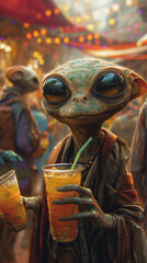 Aliens Toasting Drinks at Intergalactic Celebration