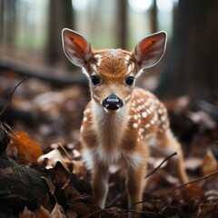 Photo of a baby fawn with its spots. Generative AI