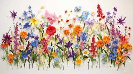 an exquisite array of colorful flowers meticulously placed on a clean white canvas.