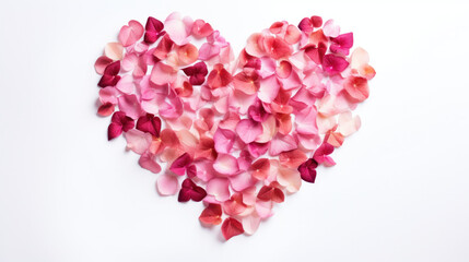Fototapeta premium Heart made of roses petals on a white background , Valentine's Day concept 