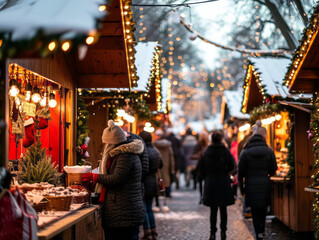 Fototapeta na wymiar Christmas market in Riga, Latvia. People on the background.