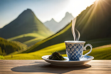 asian tea , healthy infusion and zen nature background - obrazy, fototapety, plakaty