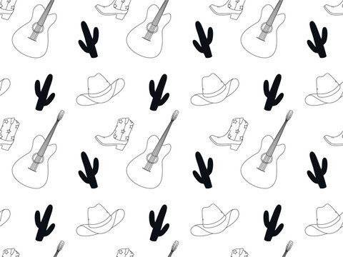 West. Seamless pattern. Hat and boots.