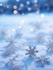 Fototapeta na wymiar Glistening snowflakes and sparkling Christmas lights create a wintery scene.