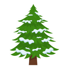 Christmas tree with snow on the branches. Vector illustration.