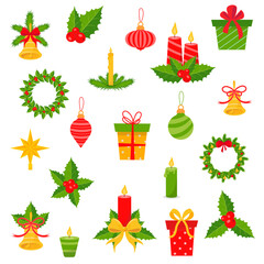 Collection of Christmas decorations. Vector illustration.