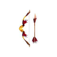 Fancy fantasy bow with arrow, realistic vector illustration isolated on white.