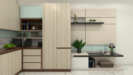 Modern Pantry Design with Side Wall Display Cabinet and Decoration