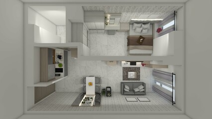 Foor Plan Interior Design for Minimalist and Modern Apartment Studio