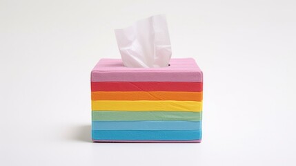 an isolated, colorful tissue box on a pure white background.