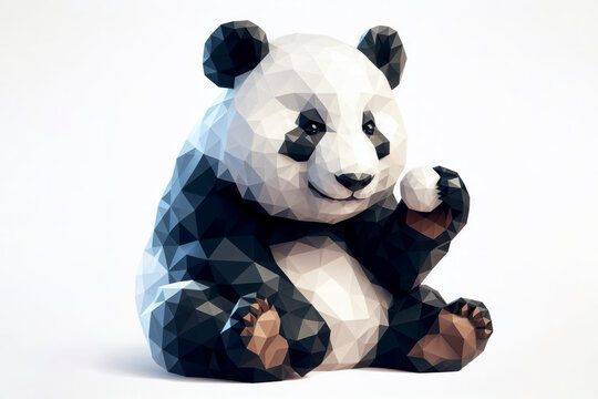 Low poly image of a panda on solid white bright background. ai generative