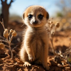Photo of a baby meerkat standing on its hind legs. Generative AI