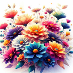 Low poly image of blooming flower colorful on solid white bright background. ai generative