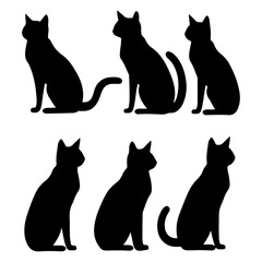 Vector set of cat silhouette. Cat hand drawing animals set and vector illustration