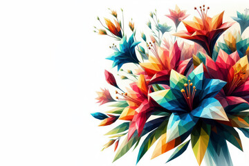 Low poly image of blooming flower colorful on solid white bright background. ai generative