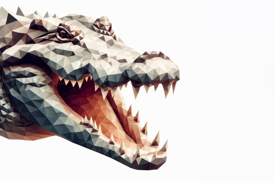 Low poly image of Crocodile on solid white bright background. ai generative