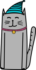 Cute cartoon cat illustration on transparent background.
