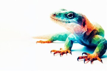 Fototapeta premium Low poly image of lizard on solid white bright background. ai generative