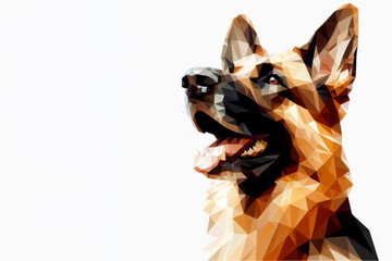 Low poly image of shepherd dog on solid white bright background. ai generative