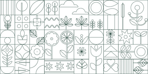 Geometric modern outline  background, seamless pattern Bauhaus