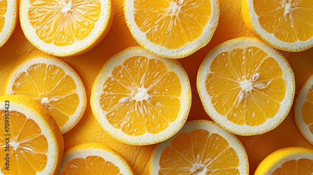 Aufkleber a group of sliced oranges sitting next to each other on top of a pile of other oranges next to each 