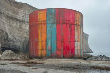 Abandoned water tank on the coast of Atlantic ocean