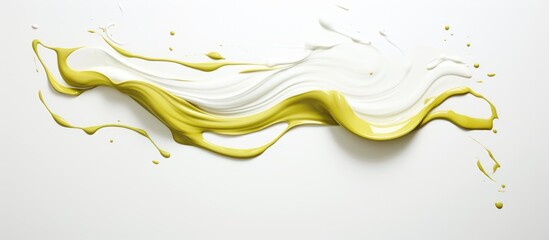 Olive oil spilled on a white surface.