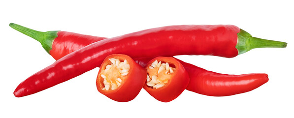 Spicy Chili pepper isolated on white or transparent background. Hot red chilli pepper.